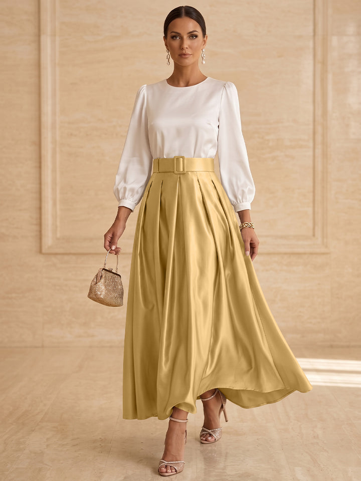 A-Line/Princess Scoop Taffeta Mother of the Bride Dresses Long Sleeves Ankle-Length Pleated