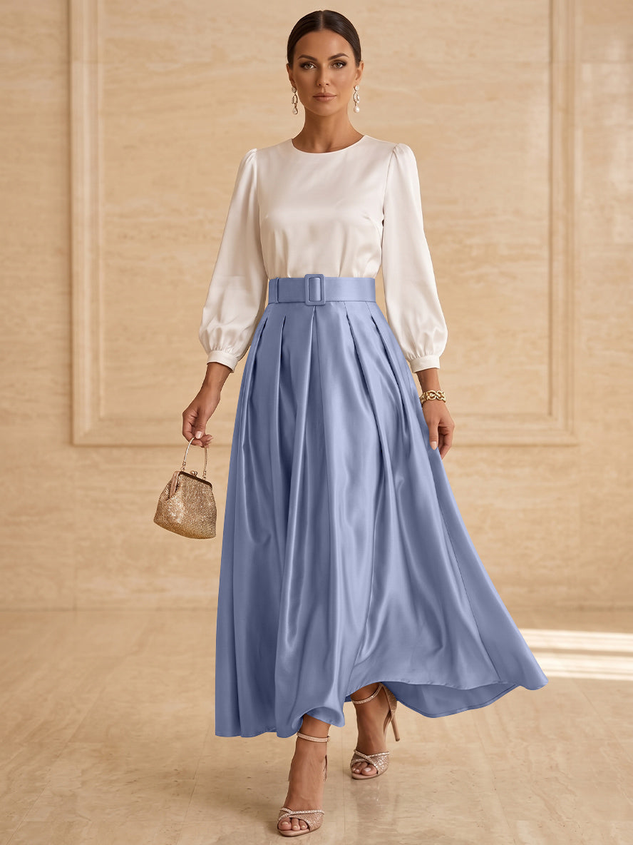 A-Line/Princess Scoop Taffeta Mother of the Bride Dresses Long Sleeves Ankle-Length Pleated