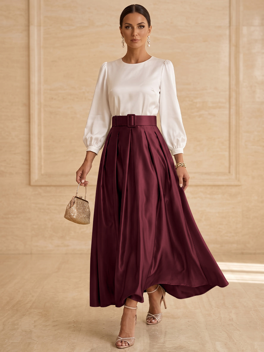 A-Line/Princess Scoop Taffeta Mother of the Bride Dresses Long Sleeves Ankle-Length Pleated