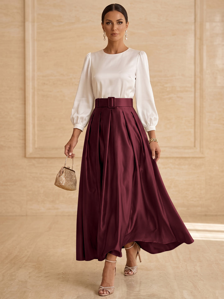 A-Line/Princess Scoop Taffeta Mother of the Bride Dresses Long Sleeves Ankle-Length Pleated