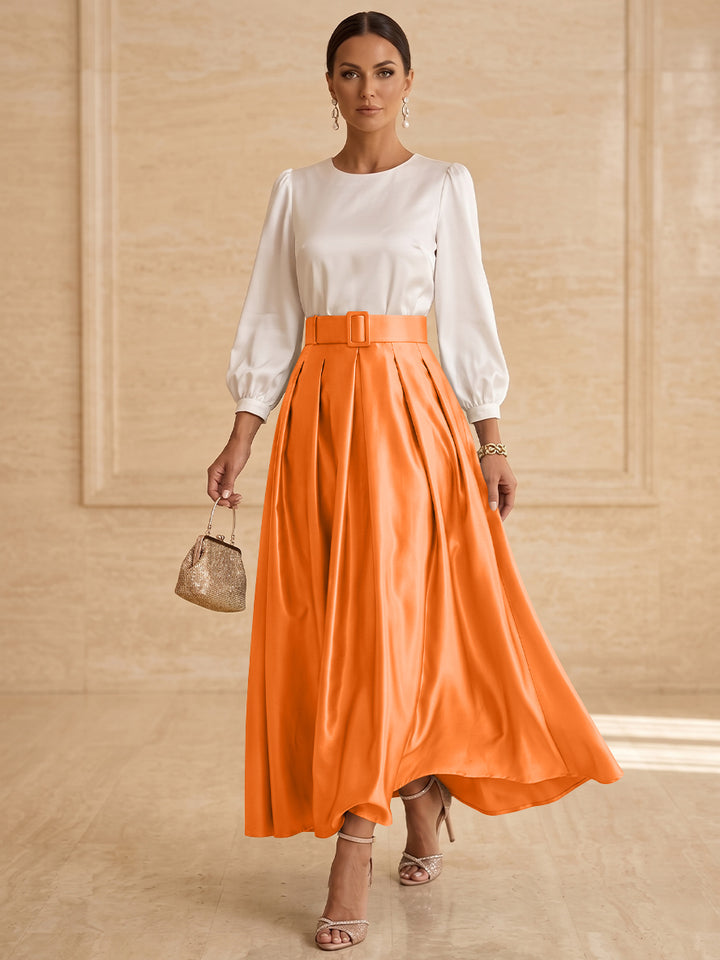 A-Line/Princess Scoop Taffeta Mother of the Bride Dresses Long Sleeves Ankle-Length Pleated