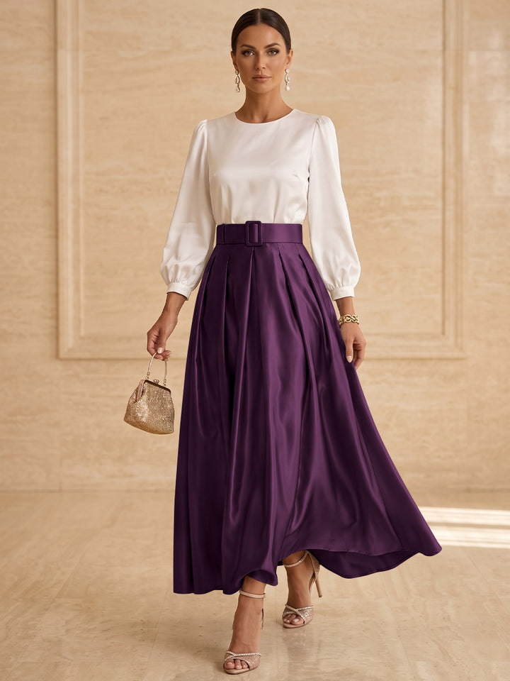 A-Line/Princess Scoop Taffeta Mother of the Bride Dresses Long Sleeves Ankle-Length Pleated