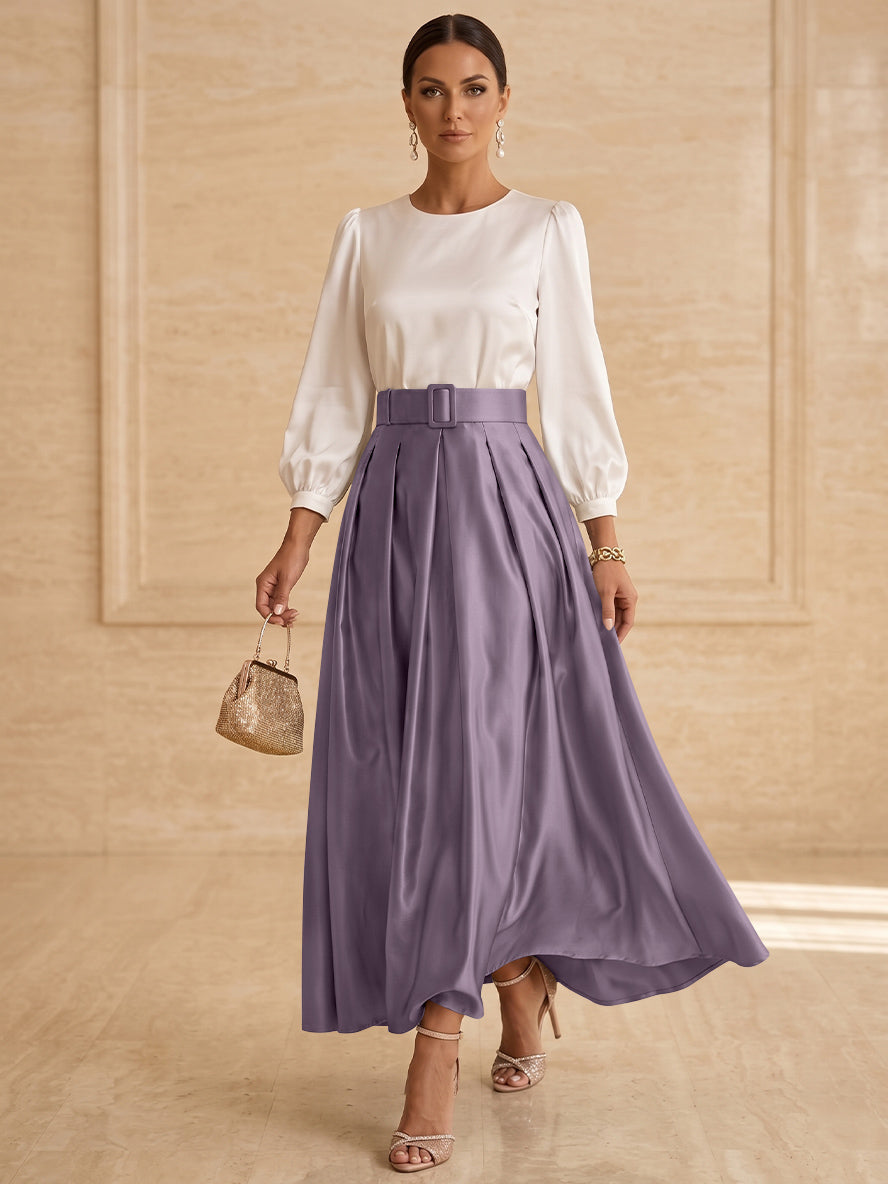 A-Line/Princess Scoop Taffeta Mother of the Bride Dresses Long Sleeves Ankle-Length Pleated