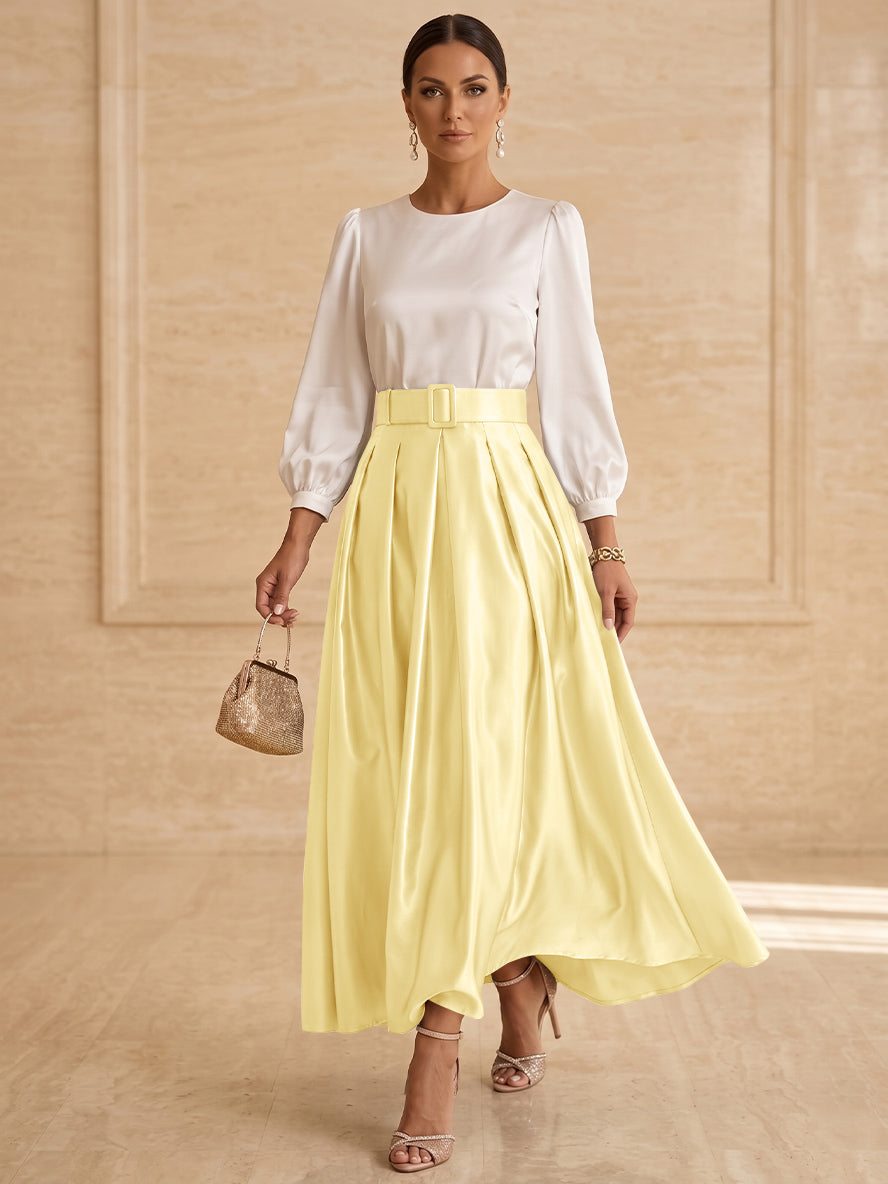 A-Line/Princess Scoop Taffeta Mother of the Bride Dresses Long Sleeves Ankle-Length Pleated