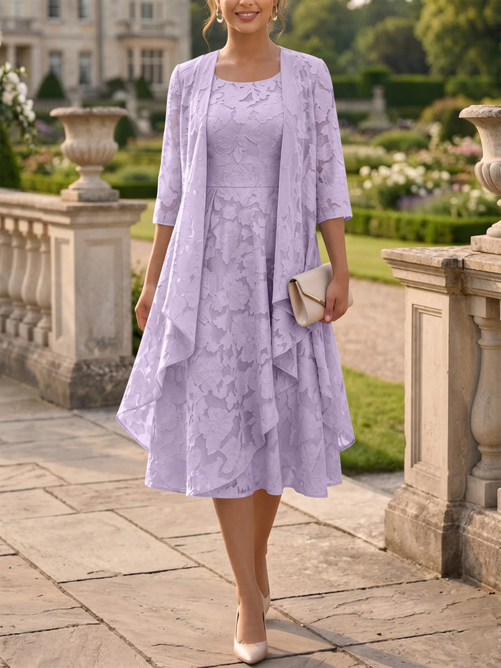 A-Line/Princess Scoop Chiffon Floral Mother of the Bride Dresses with Jacket Tea-Length 3/4 Sleeves Ruffles