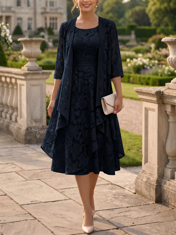 A-Line/Princess Scoop Chiffon Floral Mother of the Bride Dresses with Jacket Tea-Length 3/4 Sleeves Ruffles