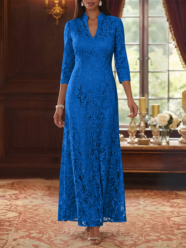 A-Line/Princess V-Neck Lace Mother of the Bride Dresses Ankle-Length 3/4 Sleeves Floral