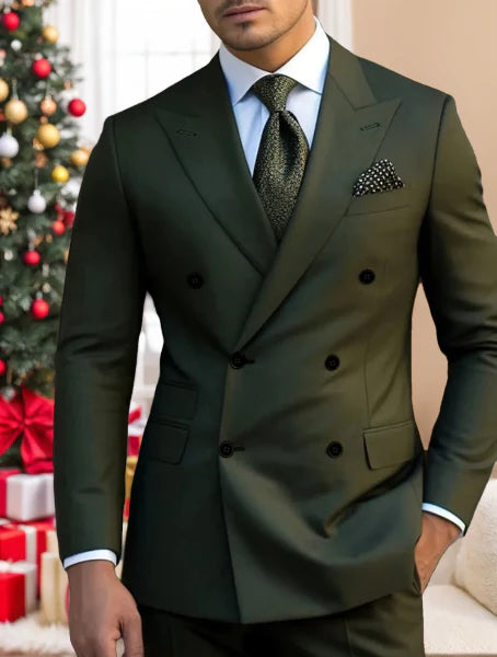 Men's Tailored Fit Double Breasted Six-buttons 2 Pieces Solid Coloured Wedding Suits