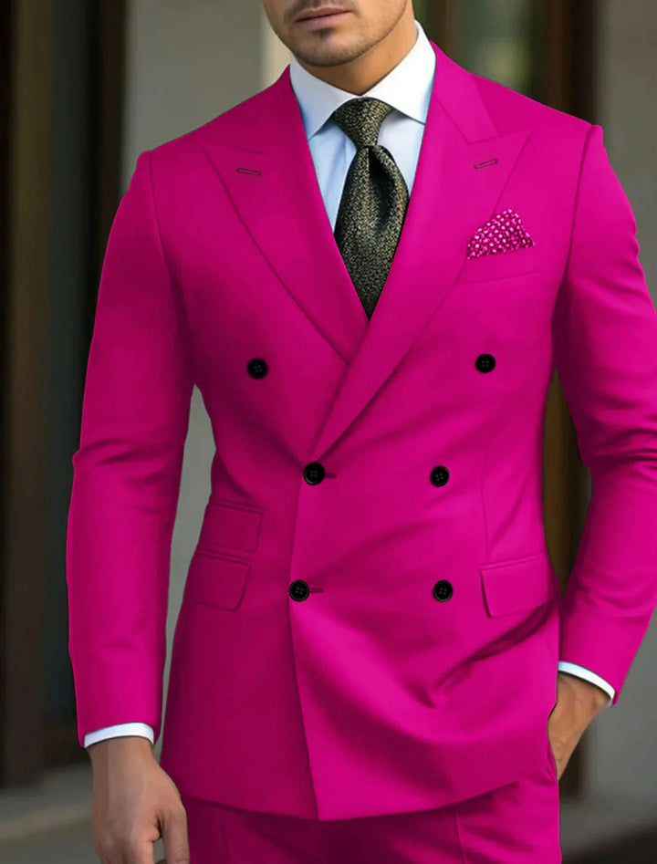 Men's Tailored Fit Double Breasted Six-buttons 2 Pieces Solid Coloured Wedding Suits