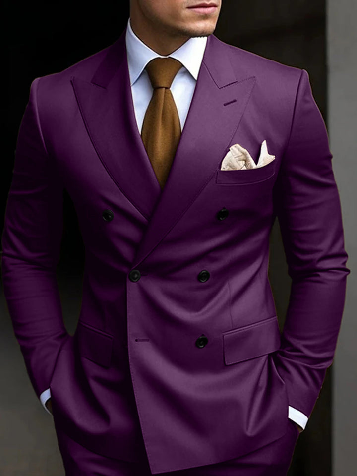 Men's Tailored Fit Double Breasted Six-buttons 2 Pieces Solid Coloured Wedding Suits