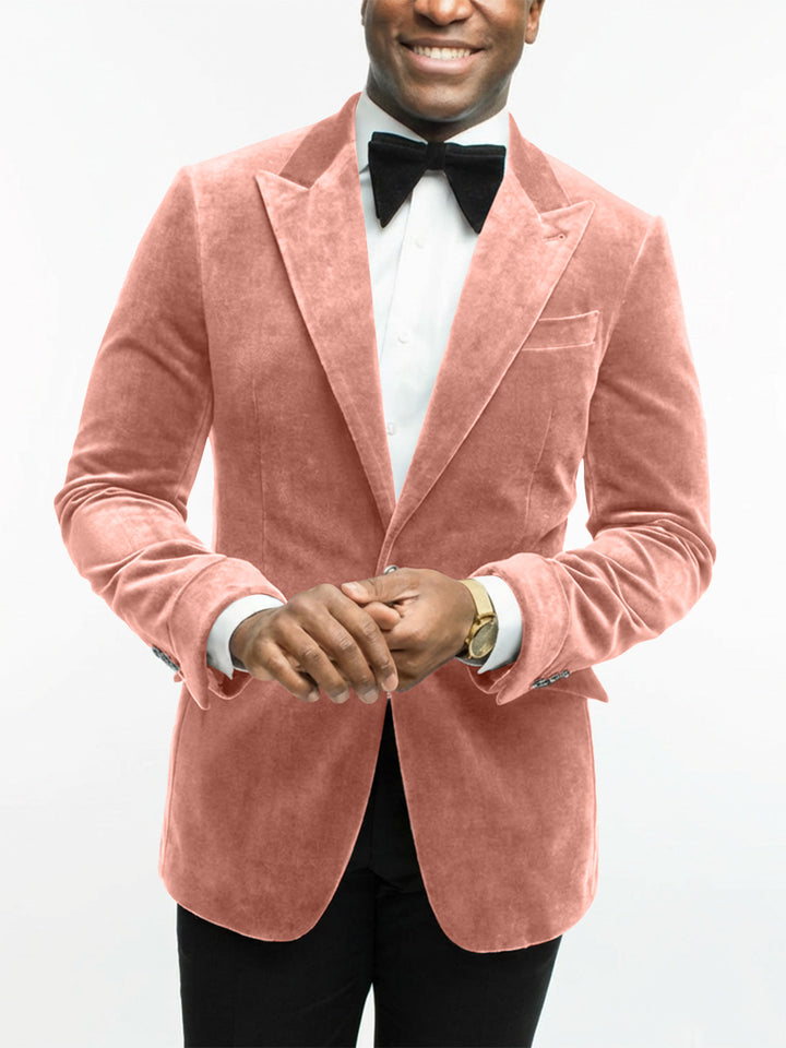 Green Men's Tailored Fit Single Breasted One-button Velvet Formal Jacket