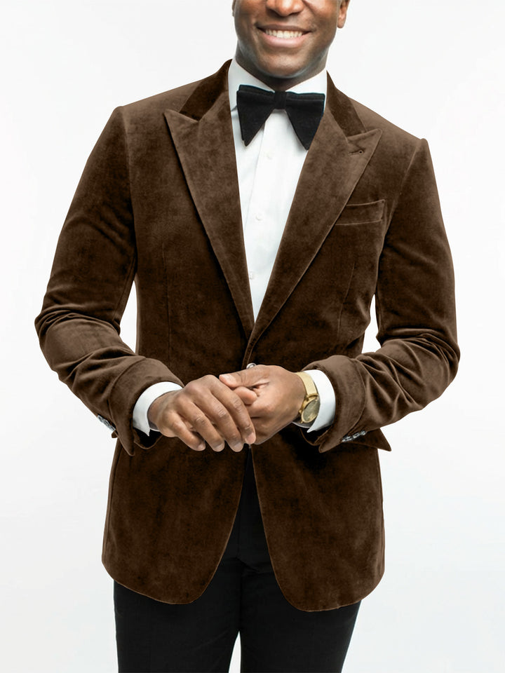 Green Men's Tailored Fit Single Breasted One-button Velvet Formal Jacket