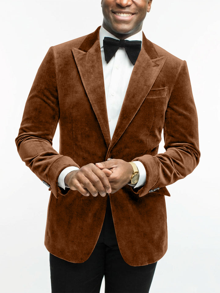 Green Men's Tailored Fit Single Breasted One-button Velvet Formal Jacket