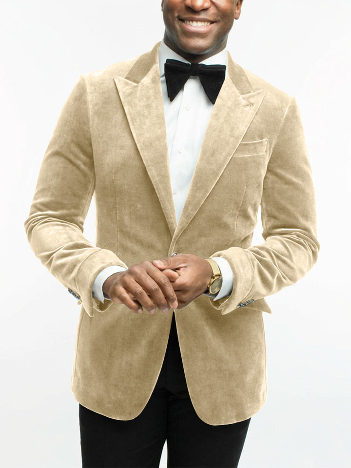 Green Men's Tailored Fit Single Breasted One-button Velvet Formal Jacket