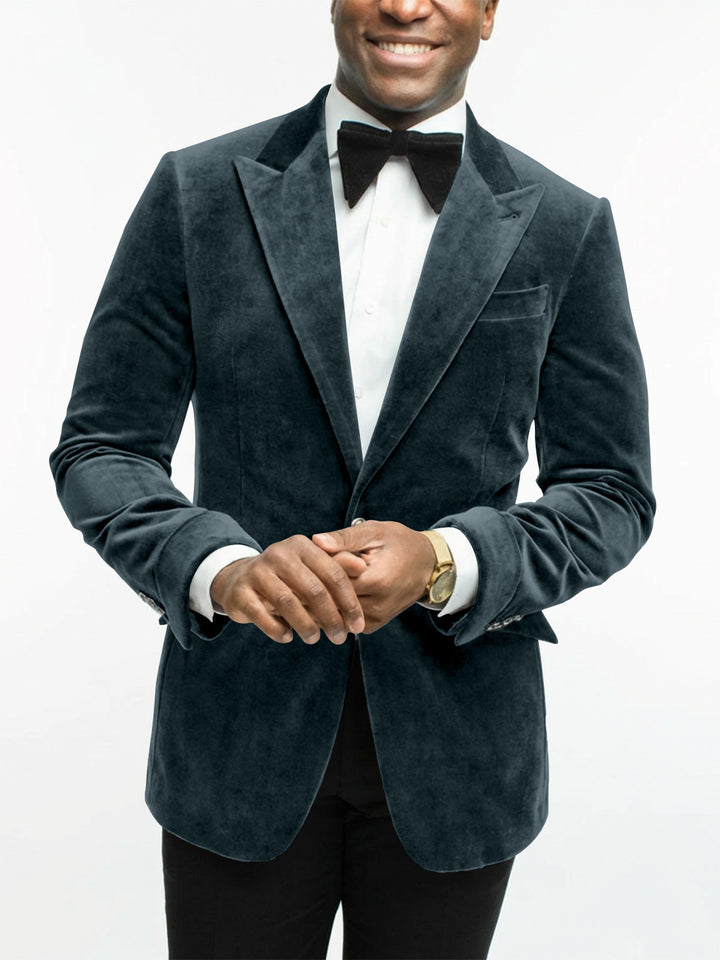 Green Men's Tailored Fit Single Breasted One-button Velvet Formal Jacket
