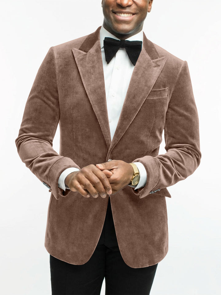 Green Men's Tailored Fit Single Breasted One-button Velvet Formal Jacket