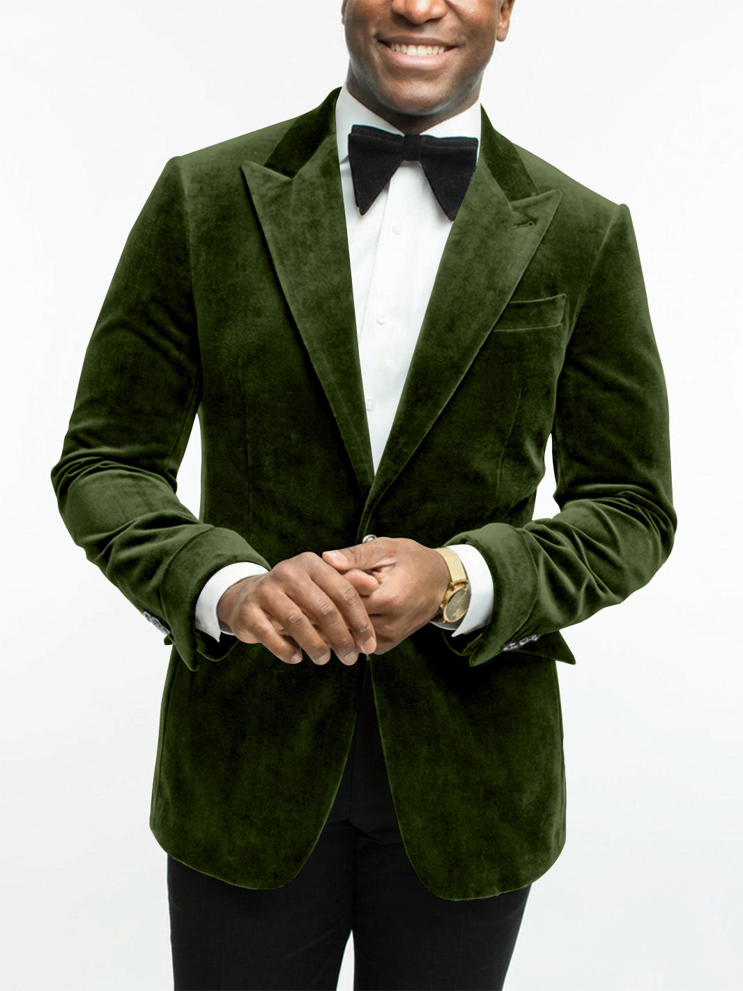 Green Men's Tailored Fit Single Breasted One-button Velvet Formal Jacket