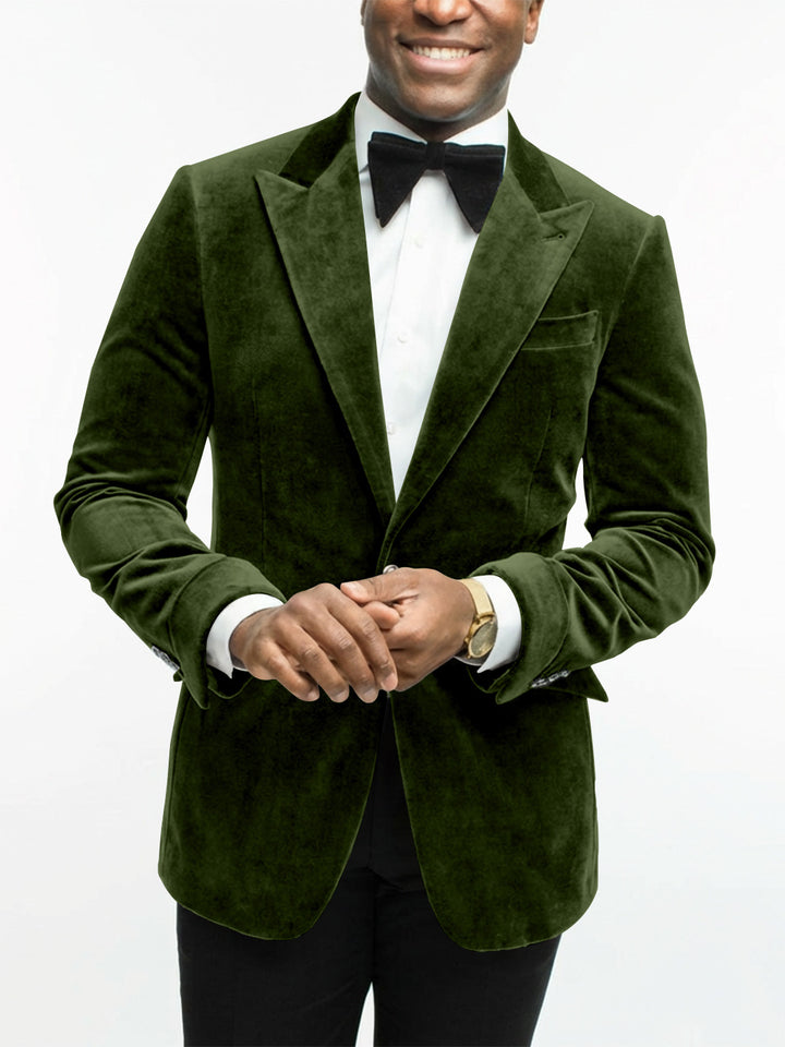 Green Men's Tailored Fit Single Breasted One-button Velvet Formal Jacket