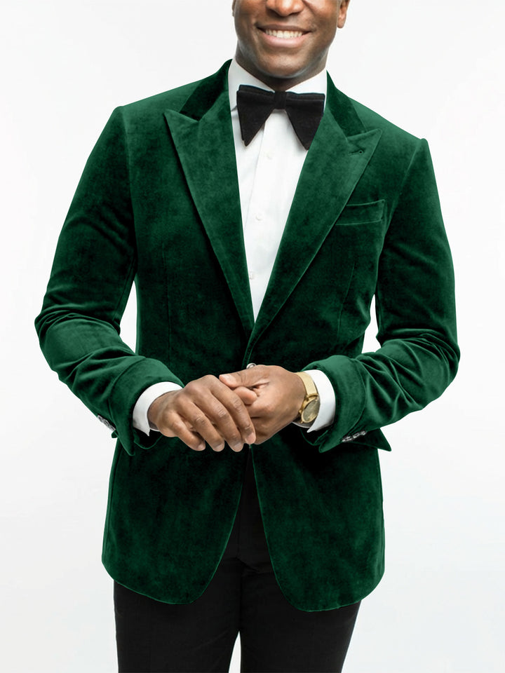 Green Men's Tailored Fit Single Breasted One-button Velvet Formal Jacket