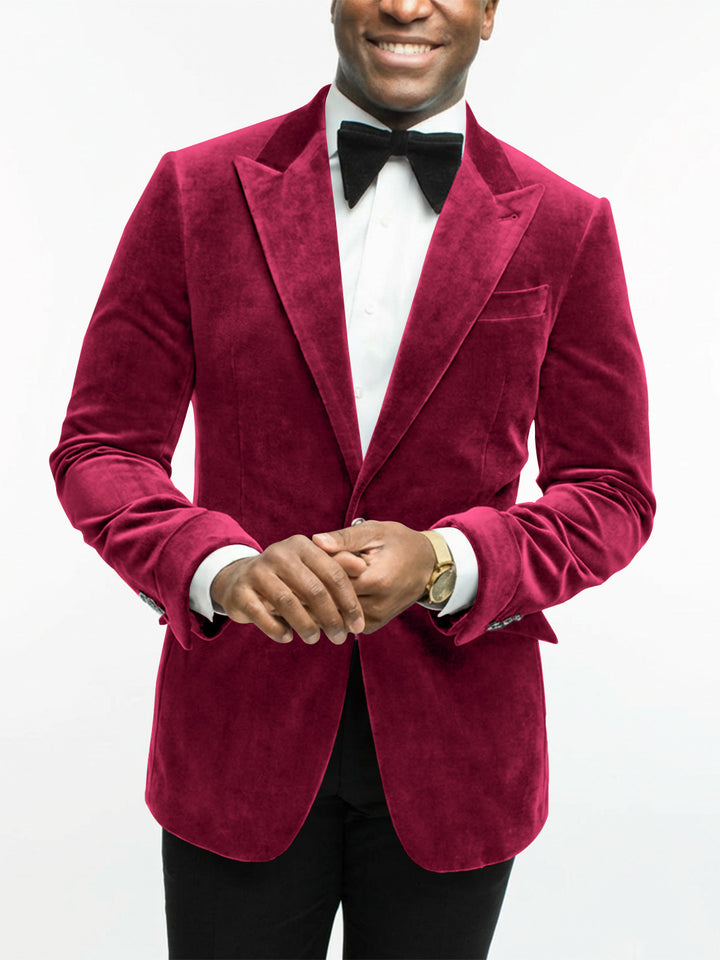 Green Men's Tailored Fit Single Breasted One-button Velvet Formal Jacket