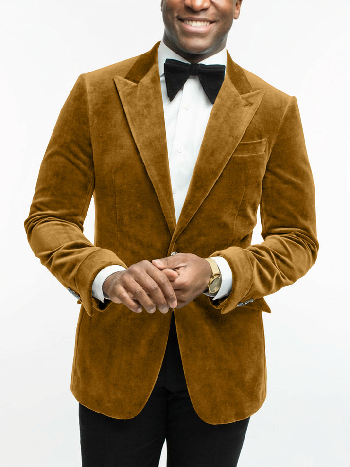 Green Men's Tailored Fit Single Breasted One-button Velvet Formal Jacket