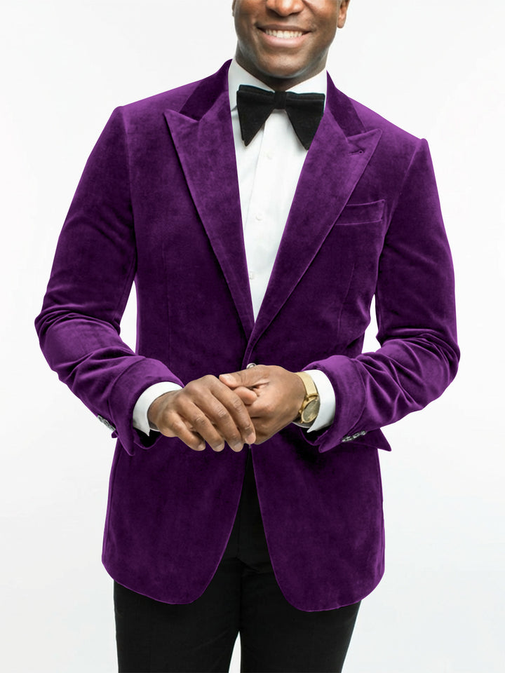 Green Men's Tailored Fit Single Breasted One-button Velvet Formal Jacket