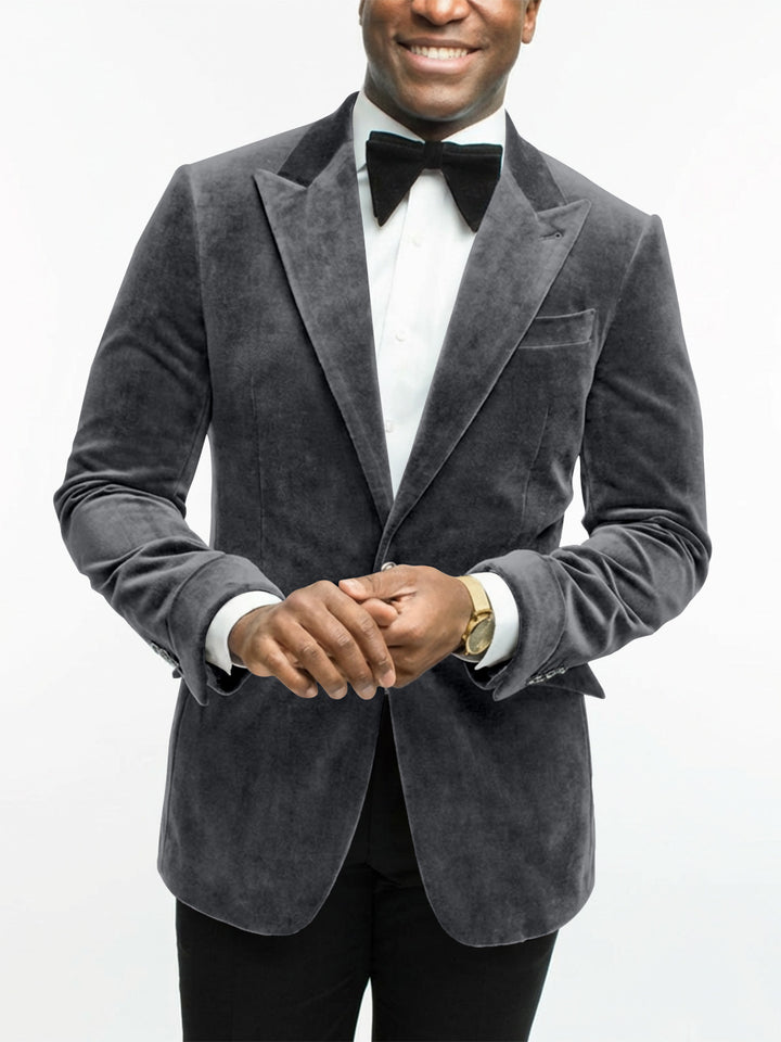 Green Men's Tailored Fit Single Breasted One-button Velvet Formal Jacket