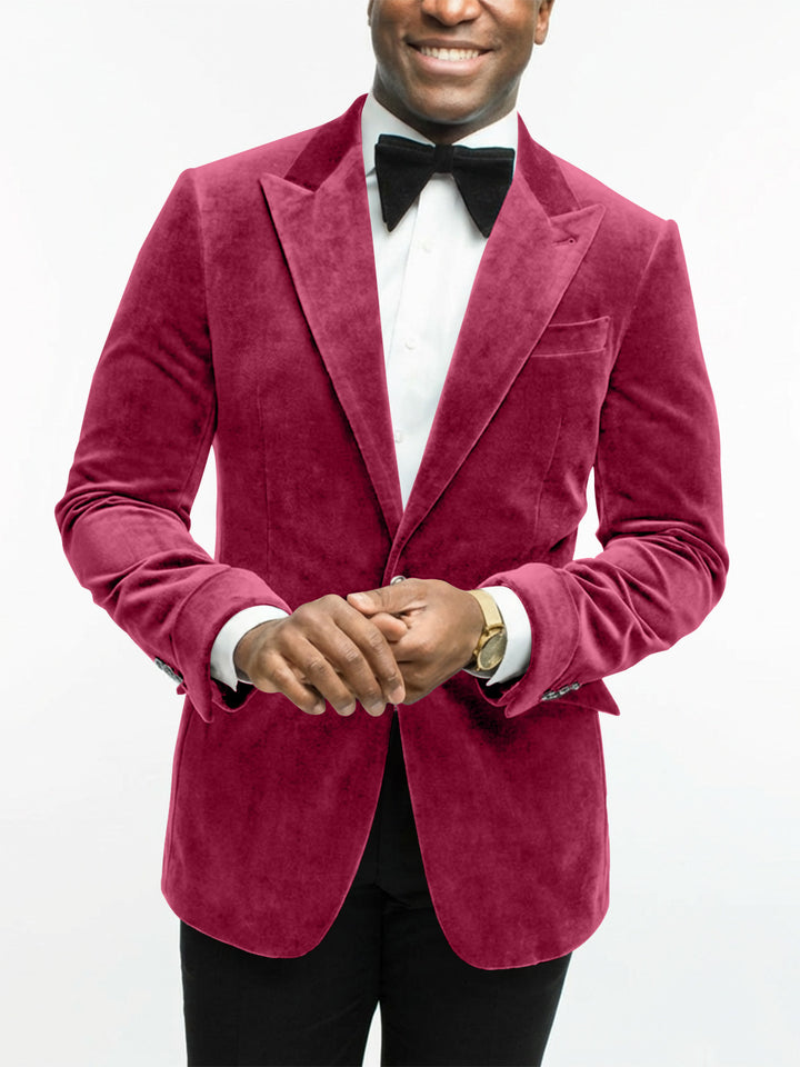 Green Men's Tailored Fit Single Breasted One-button Velvet Formal Jacket