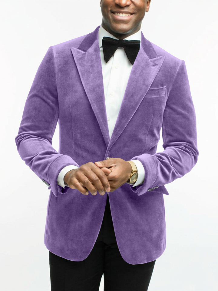 Green Men's Tailored Fit Single Breasted One-button Velvet Formal Jacket