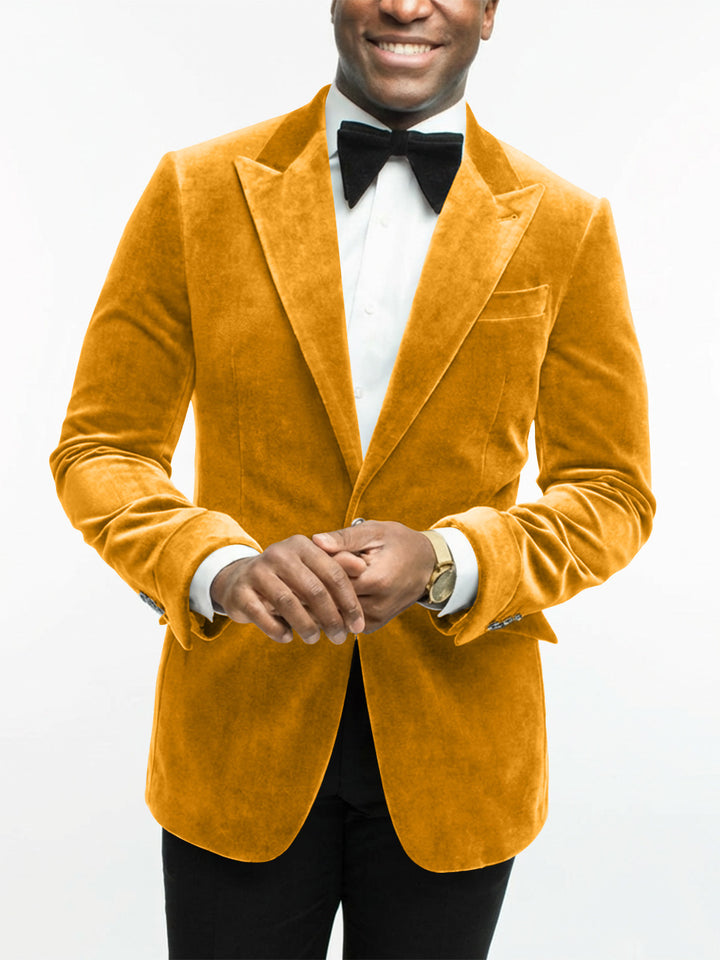 Green Men's Tailored Fit Single Breasted One-button Velvet Formal Jacket