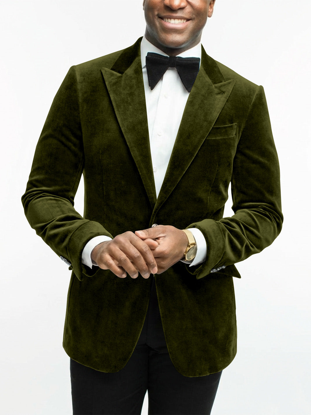 Green Men's Tailored Fit Single Breasted One-button Velvet Formal Jacket