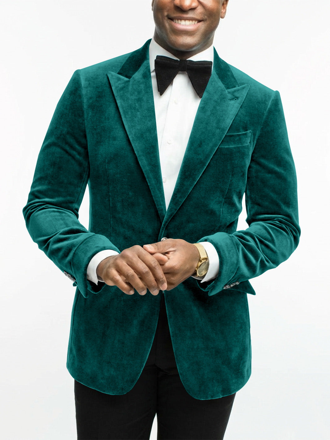 Green Men's Tailored Fit Single Breasted One-button Velvet Formal Jacket