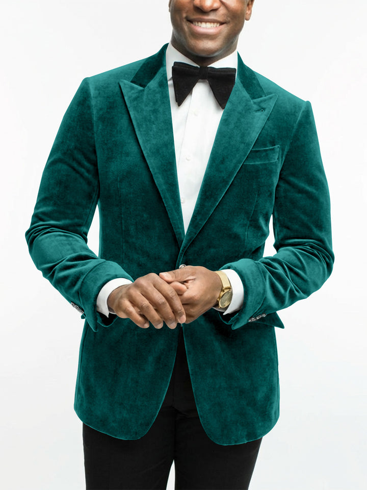 Green Men's Tailored Fit Single Breasted One-button Velvet Formal Jacket