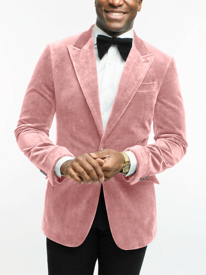 Green Men's Tailored Fit Single Breasted One-button Velvet Formal Jacket