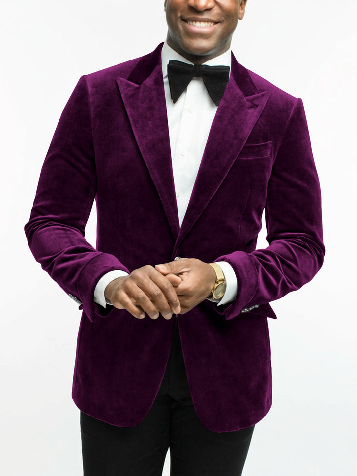 Green Men's Tailored Fit Single Breasted One-button Velvet Formal Jacket