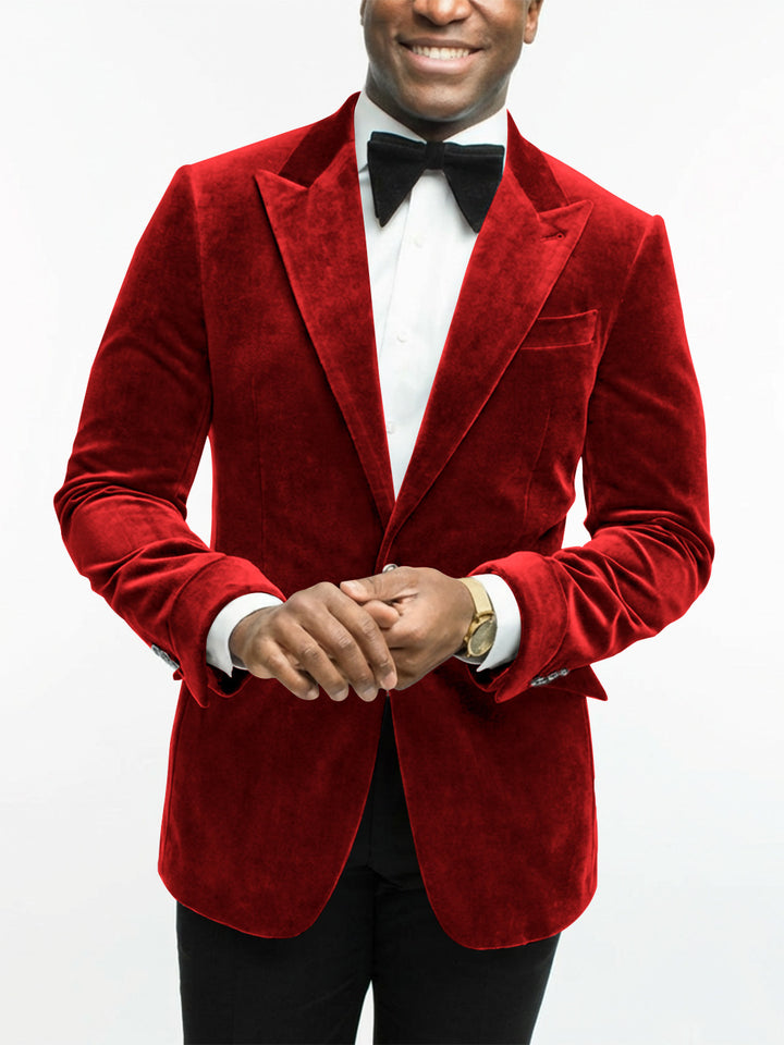 Green Men's Tailored Fit Single Breasted One-button Velvet Formal Jacket