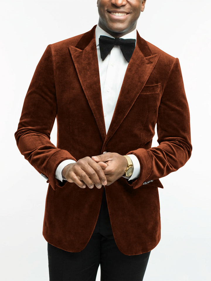 Green Men's Tailored Fit Single Breasted One-button Velvet Formal Jacket