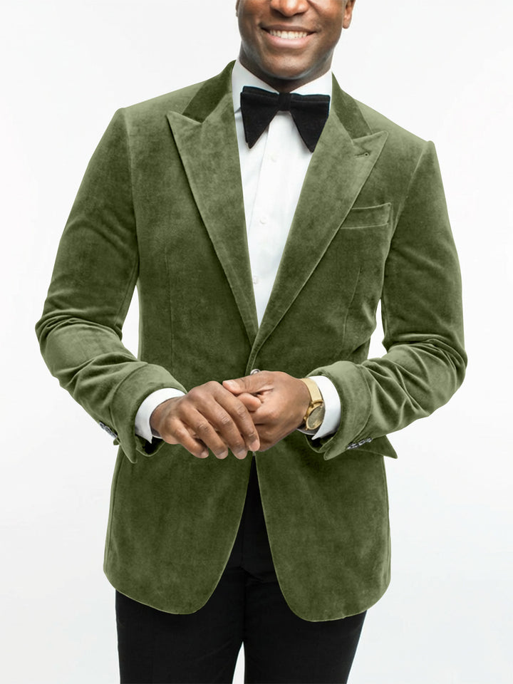 Green Men's Tailored Fit Single Breasted One-button Velvet Formal Jacket