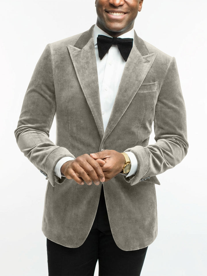 Green Men's Tailored Fit Single Breasted One-button Velvet Formal Jacket