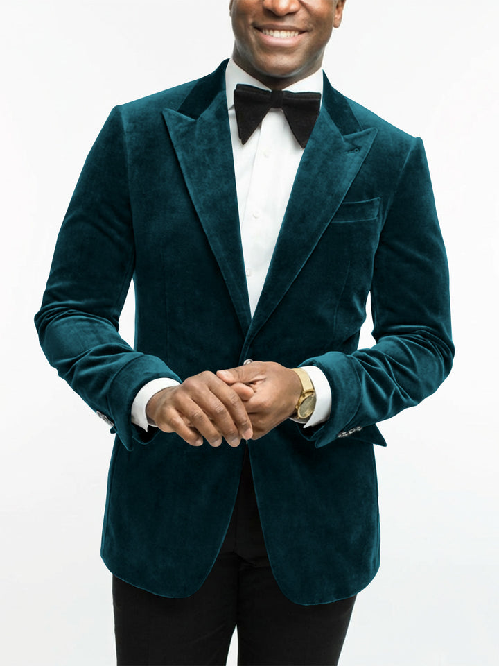Green Men's Tailored Fit Single Breasted One-button Velvet Formal Jacket