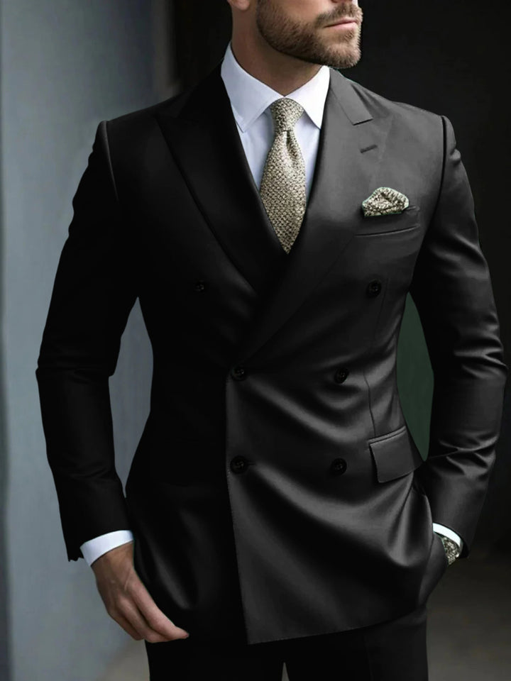 Green Men's Tailored Fit 2 Pieces Solid Coloured Double Breasted Six-buttons Party Suits