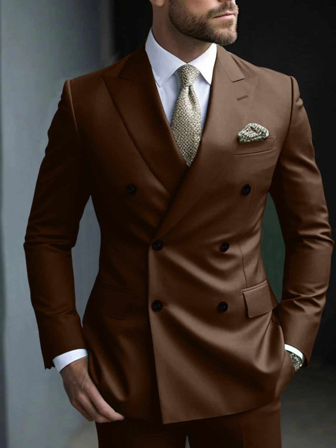 Green Men's Tailored Fit 2 Pieces Solid Coloured Double Breasted Six-buttons Party Suits