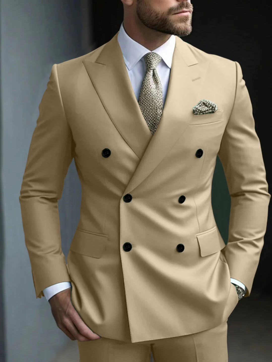 Green Men's Tailored Fit 2 Pieces Solid Coloured Double Breasted Six-buttons Party Suits