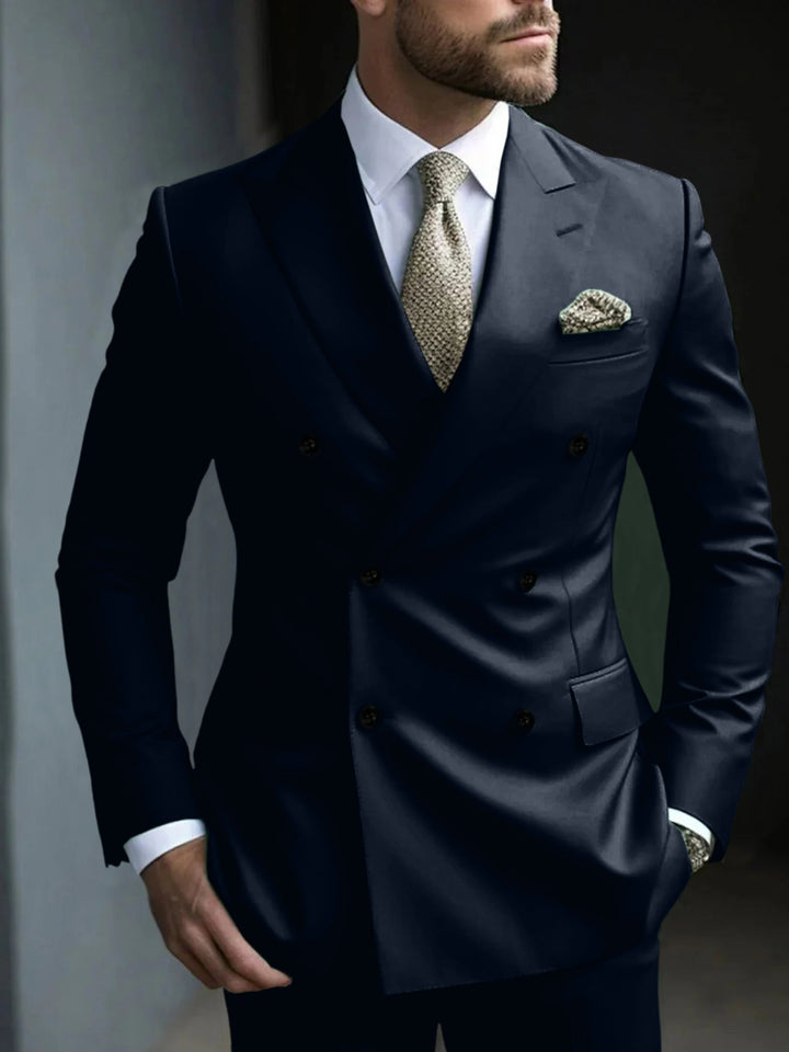 Green Men's Tailored Fit 2 Pieces Solid Coloured Double Breasted Six-buttons Party Suits