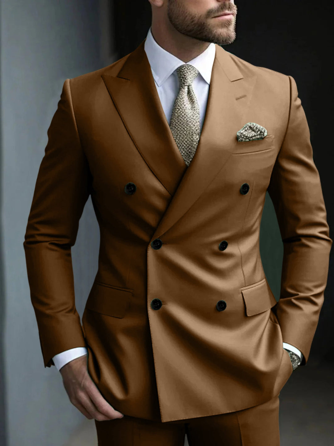 Green Men's Tailored Fit 2 Pieces Solid Coloured Double Breasted Six-buttons Party Suits
