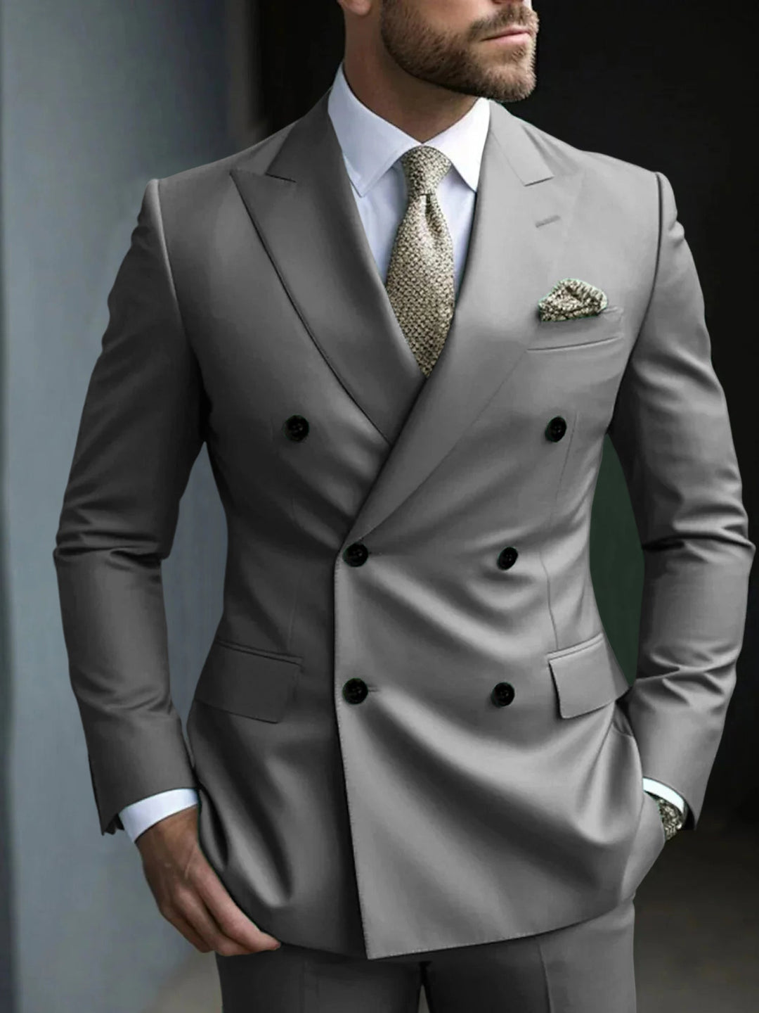 Green Men's Tailored Fit 2 Pieces Solid Coloured Double Breasted Six-buttons Party Suits