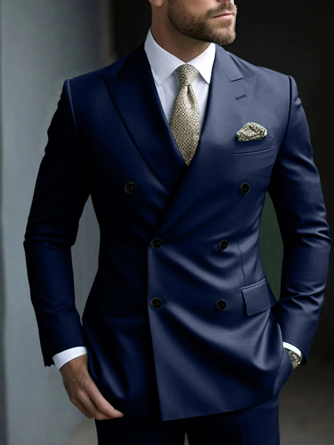 Green Men's Tailored Fit 2 Pieces Solid Coloured Double Breasted Six-buttons Party Suits