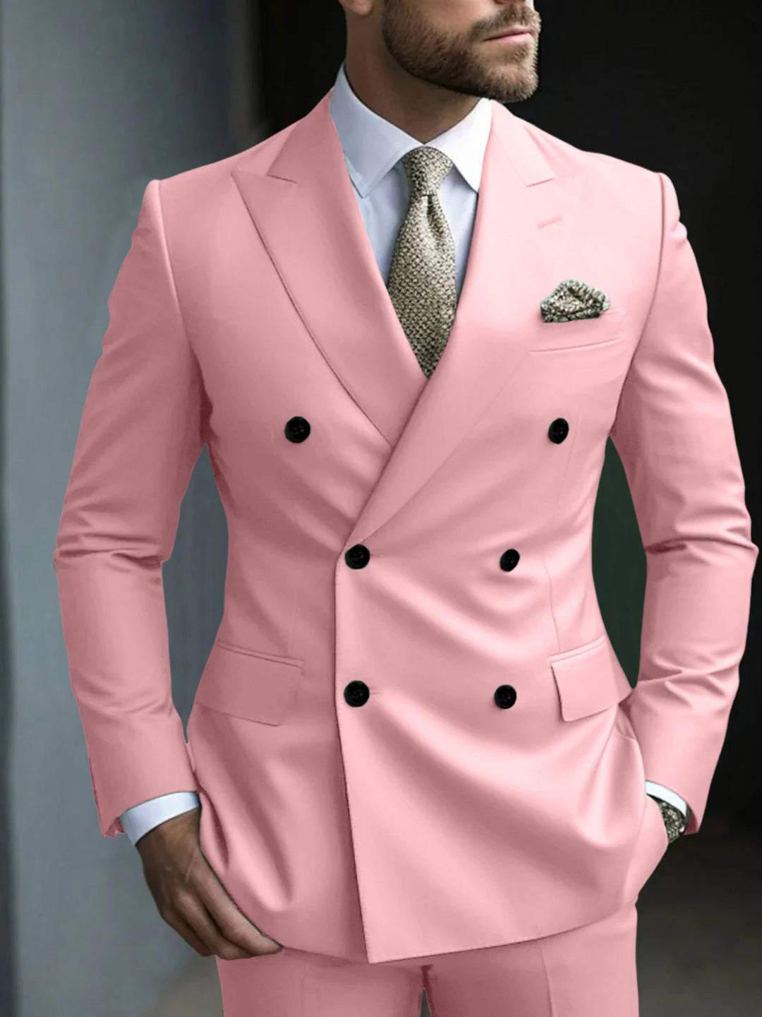 Green Men's Tailored Fit 2 Pieces Solid Coloured Double Breasted Six-buttons Party Suits
