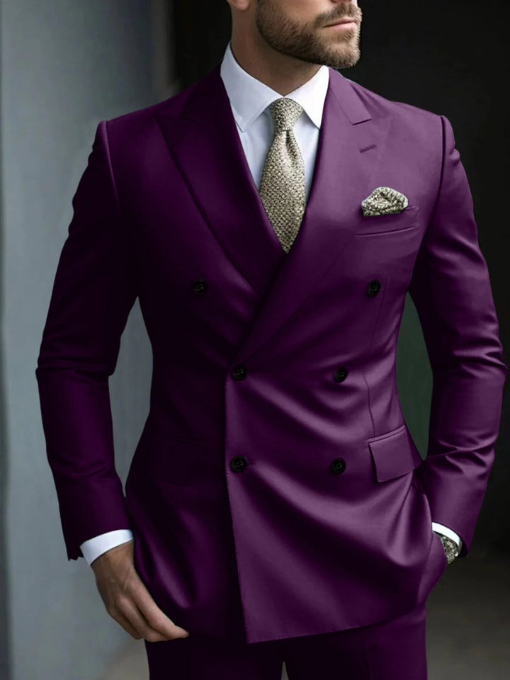 Green Men's Tailored Fit 2 Pieces Solid Coloured Double Breasted Six-buttons Party Suits