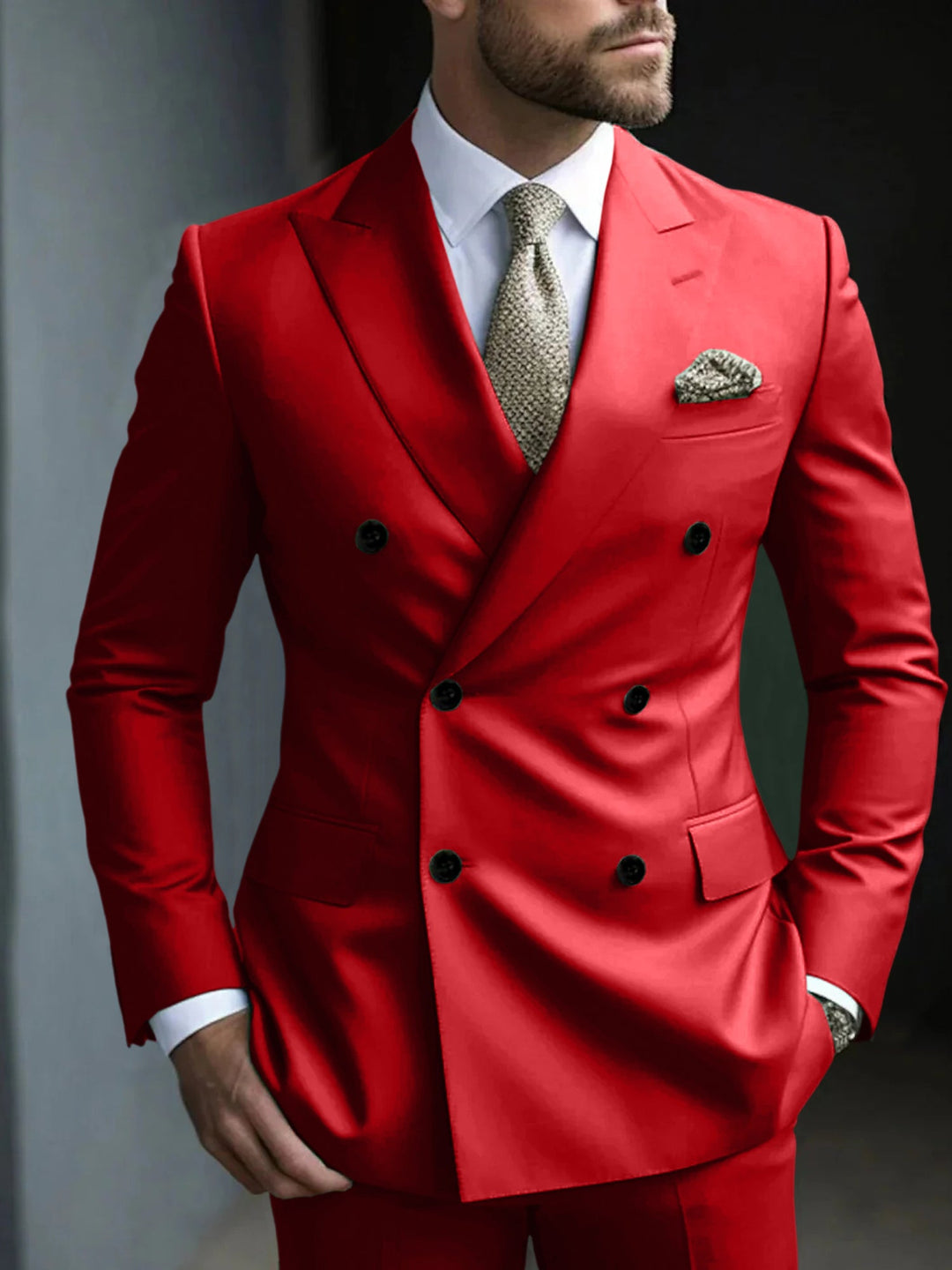 Green Men's Tailored Fit 2 Pieces Solid Coloured Double Breasted Six-buttons Party Suits
